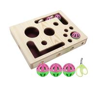 Cat Nail File Enrichment Box, Wooden Interactive Scratcher Toy, 33×26×7cm, Cat Scratch Puzzle, Bell Ball Play Box, Grooming Scratcher Accessory, For Pet Kitten Indoor Couch Corner Furniture Carpet