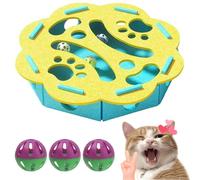 Cat Nail File Puzzle Scratcher, 2026 New Interactive Scratch Toy with 3 Bell Balls, Indoor Nail Filing Toy for Mental Stimulation, Claw Care & Self-Play (Yellow-blue, Round)