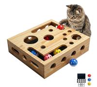 Cat Nail File Scratch Enrichment Box,Solid Pine Wood Puzzle Toy with Widened Safety Holes,Stress Free Alternative to Clippers&Grinders,Interactive Hunting Maze for Indoor Cats,Sandpaper and 3 bells