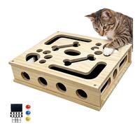Cat Nail File Scratch Enrichment Box,Solid Pine Wood Puzzle Toy with Widened Safety Holes,Stress Free Alternative to Clippers&Grinders,Interactive Maze for Indoor Cats,Sandpaper. (Bone diagram-3ball)