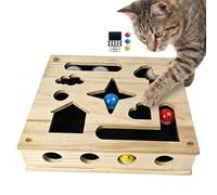 Cat Nail File Scratch Enrichment Box,Solid Pine Wood Puzzle Toy with Widened Safety Holes,Stress Free Alternative to Clippers&Grinders,Interactive Maze for Indoor Cats,Sandpaper.(House pattern-3 Ball)