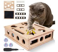Cat Nail File Scratcher Cat Scratch Puzzle Enrichment Box with 3 Bell Balls & Sandpaper Inside Solid Wood Cat Nail File Box for Indoor Cats Interactive Cats Puzzle Toy Stress Release Alternative