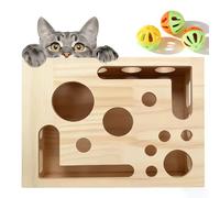 Cat nail file scratcher，Interactive Enrichment Box For Kitten With Three Bell Balls,Wooden Mental Stimulation Maze Toy 2-in-1 Scratch Board
