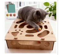 Cat Nail File Toy, Includes Sandpaper, Replaceable, Interactive Wooden Cat Puzzle Toy, Alternative to Clippers And Grinders with 2 Balls And 1 Bell