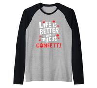 Cat Name Confetti Life is Better with My Cat Confetti Raglan Baseball Tee