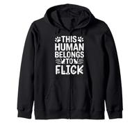 Cat Name Flick This Human Belongs to Flick Funny Cat Lover Zip Hoodie