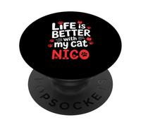 Cat Name Nico Life Is Better With My Cat Nico PopSockets Adhesive PopGrip