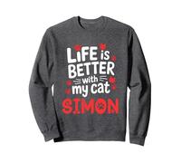Cat Name Simon Life Is Better With My Cat Simon Sweatshirt, Adult Unisex, Dark Heather Grey, Medium