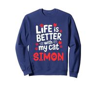 Cat Name Simon Life Is Better With My Cat Simon Sweatshirt, Adult Unisex, Navy Blue, X-Large