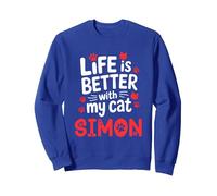 Cat Name Simon Life Is Better With My Cat Simon Sweatshirt, Adult Unisex, Royal Blue, Small