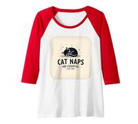 Cat Naps are Essential: Whimsical Feline Sleep Raglan Baseball Tee, Women, Red/White, S