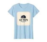Cat Naps are Essential: Whimsical Feline Sleep T-Shirt, Women, Baby Blue, XL