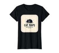 Cat Naps are Essential: Whimsical Feline Sleep T-Shirt, Women, Black, L