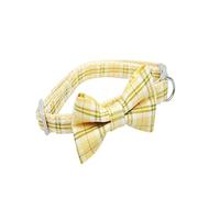 Cat Necklace Escapeproof Adjustable Fabric Adorable Bowknot Decor Pet Small Dog Plaid Collar Pet Accessories - Yellow