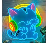 Cat Neon Sign Dimmable Headphones Cat LED Light Sign for Wall Decor