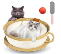 Cat Nest-Coffee Cup Shape Basket Pad Mat, Coffee Cup Scratching Pad, Cotton Rope Woven Warm Pet Bed, Indoor Cotton Rope Scratching Mat Pad, for Christmas Winter Play Sleeping (M(within 10 catties))