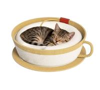 Cat Nest - Natural Cotton, Woven Construction, Plush Pad Included, Scratch Friendly Indoor Pet Hideaway, Stylish Coffee Cup Shaped Basket, Comfortable Resting Spot | For Home Bedroom Study Living