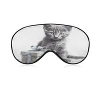 Cat Next to Gift Box Eye Mask, Side Sleeping Mask Light Blindfold Sleeping Mask Nose Pad and Elastic Band for Children Women and Men