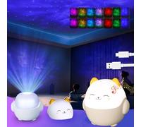 Cat Night Light 3 Colors LED Bedside Lamp with Star Projector, 3 in 1 Galaxy Projector with 14 Mode & Speaker, Silicone Light with USB Rechargeable Ceiling Starry Sky Projection Lamp for Bedroom