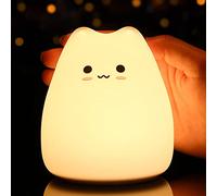 Cat Night Light Cat Lamp, Cute Nursery 7 Color Changing Kids Night Light with Tap Control, Battery Powered Squishy Silicone Soft Animal Nightlight Gifts for Women Baby Girls Boys Children Toddler
