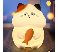 Cat Night Light for Kids - Soft Silicone Baby Night Light, 7-Colour Dimmable Touch Control, USB Rechargeable Nursery Lamp for Bedroom, Nursery, Camping & Home Decor