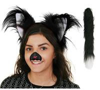 CAT NOSE WITH EARS AND DELUXE THIN CAT TAIL FANCY DRESS COSTUME