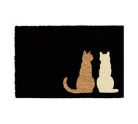 Cat Novelty Printed Two Sitting Cats Doormats Front Back Made with a non-slip Coir Indoor Outdoor (Black/Pale White)