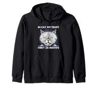 Cat Obey Ze Meows Ornate Feline Line Trust Kitty Lover Art Zip Hoodie