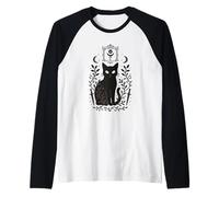 Cat Occult Witchcraft Symbol Mystical Pagan Art Raglan Baseball Tee
