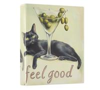 Cat Olive Martini Beige Blue 3 - Ring Binders with 1.57" Round Rings Fit 200 Sheets of 8.5x11 Inches Paper for Home Office Meeting Classroom School, 12.4x10.63x2.36 Inches