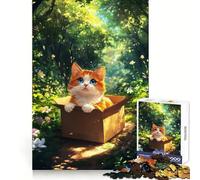 Cat On A Box in Forest Jigsaw Puzzles for Teenagers 1000 Mind Exercise Peaceful Fun Exact Cut Unique Xmas Gift size 50x75cm