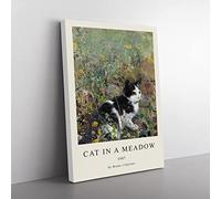 Cat On A Flowerbed By Bruno Liljefors Exhibition Museum Painting Canvas Wall Art Print Ready to Hang, Framed Picture for Living Room Bedroom Home Office Décor, 60x40 cm (24x16 Inch)