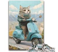 Cat on A Motorcycle 1000 Piece Jigsaw Puzzle for Adults And Teenagers,Staycation Kill Time Every Piece Is Unique - Challenging Family Fun Game (50x75cm)