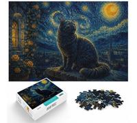 Cat on a Rooftop Under Starry Night Sky Jigsaw Puzzle, 1000 Piece