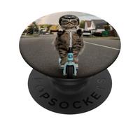 Cat on a Scooter with Rainbow Fun Art PopSockets Adhesive PopGrip