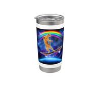 Cat On A Skateboard with Rainbow in Space Skateboarding Stainless Steel Insulated Tumbler