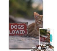 Cat on Beach with No Dogs Allowed Sign Jigsaw Puzzle, 1000 Pieces | Jigsaw Puzzle Gift: thoughtful year-end gift, quiet evening activity.