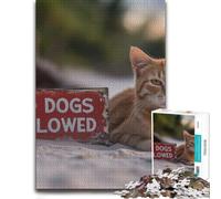 Cat on Beach with No Dogs Allowed Sign Jigsaw Puzzle for Adults, 300 Pieces | Puzzle for Adults - Christmas puzzle gift for adults with tabletop activity for adults.