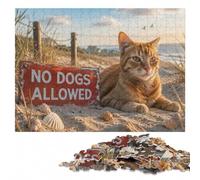 Cat on Beach with No Dogs Allowed Sign Jigsaw Puzzle for Adults, 500 Pieces | Festive puzzle present: hands-on indoor leisure on quiet evenings.