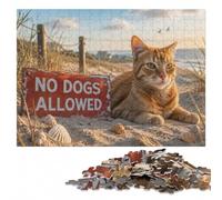 Cat on Beach with No Dogs Allowed Sign Wooden Jigsaw for Adults | During puzzle time: Jigsaw Puzzle for Adults - adult home pastime in spare time.