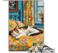 Cat on Bed 1000 Piece Jigsaw Puzzles for Adults & Teens, Staycation Kill Time Every Piece Is Unique - Challenging Family Fun Game (50x75cm)