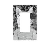 Cat On Black White Spiral Lines Light Switch Wall Plate Faceplate Cover Single Rocker 1 Gang Decorator Outlet Receptacle Covers for Home Kitchen Room Bathroom Decor