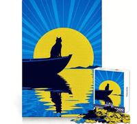 Cat on Boat Silhouette at Sunset Jigsaw for Teenagers 1000 Pieces Logic Practice Serene Escape Clean Edges Lovely Gift size 50x75cm