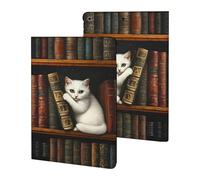 Cat on Books Cute Tablet Case Unisex Slim Hard Protective Cover Compatible with iPad 9th/ 8th/ 7th