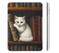 Cat on Books Cute Tablet Case with Pencil Holder Unisex Slim Hard Protective Cover Compatible with iPad Mini 4/5/6