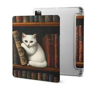 Cat on Books Cute Tablet Case with Pencil Holder Unisex Slim Hard Protective Cover Compatible with iPad 2020 /Pro 2020/2020 AIR 4 /Pro 2021