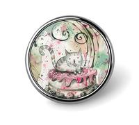 Cat on Cake Round Lapel Pin Women's Novelty Buttons & Pins Metal Badge Cute Brooch Retro Pinback Badge Fashion Bag Pins for Hat Backpacks Tie Suit Wedding Party Accessory, silver, Circular