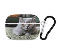 Cat on Carpet Earbuds Organizer Shockproof Protective Airpods Pro Cover with Carabiner Clip Anti Fall Carrying Earphone Case Cover for Airpods Pro 2nd Generation White