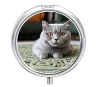 Cat on Carpet Pill Box Round Portable Small Pill Case Waterproof Travel Pill Box Organizer for Pocket Purse and Daily Convenience