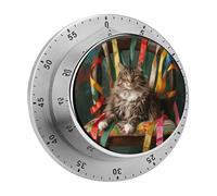 Cat on Chair Kitchen Timers for Cooking 60 Minute Wind Up Timer, Magnetic Back, Visual Mechanical Timer with Loud Alarm, Manual Countdown Timers for Classroom Home Gym Tanning